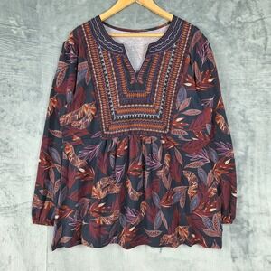 Womens Top Large Boho Embroidered Peasant‎ Hippie Floral Babydoll Tunic Casual